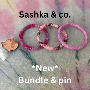 Sashka & Co. Pink and Purple Bracelet Bundle with Pin 🆕 axolotl pin